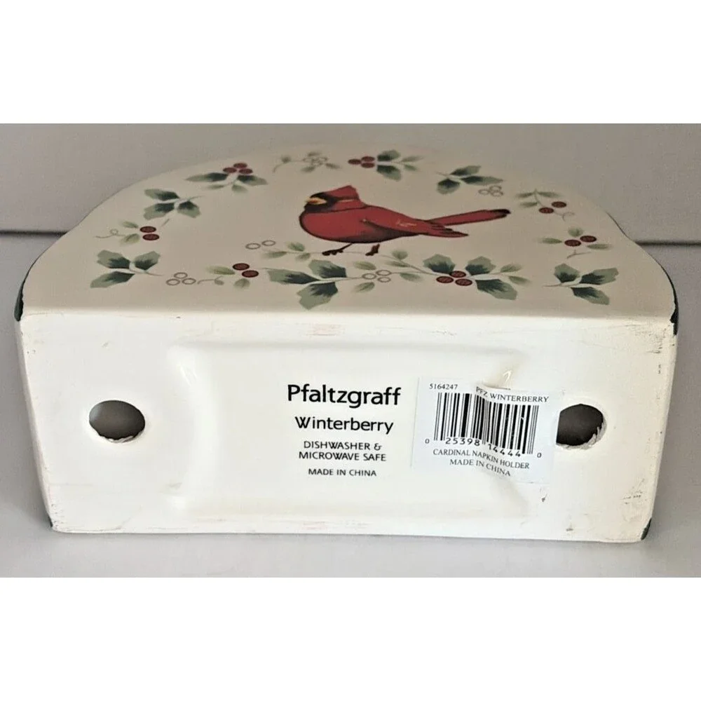 Pfaltzgraff Winterberry Cardinal Napkin Holder Stoneware 5 1/2